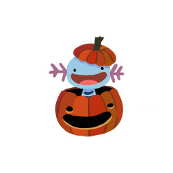  halloween highres horns jack-o'-lantern lozyrosie no_humans pokemon pokemon_(creature) pokemon_focus pumpkin simple_background smile solid_circle_eyes white_background wooper 