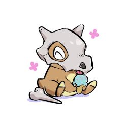  anjohink bone closed_eyes commentary commission cubone eating english_commentary food full_body holding holding_food holding_ice_cream holding_ice_cream_cone ice_cream ice_cream_cone ko-fi_commission licking no_humans pokemon pokemon_(creature) pokemon_focus simple_background sitting skull_on_head solo tongue tongue_out white_background 