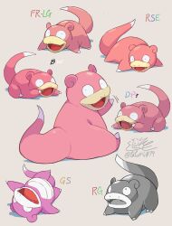  animal_focus commentary_request derivative_work english_commentary fangs full_body grey_background highres looking_back lying mixed-language_commentary motion_lines no_humans nostrils on_back on_stomach open_mouth pokemon pokemon_(creature) pokemon_black_and_white pokemon_diamond/pearl/platinum pokemon_firered_and_leafgreen pokemon_focus pokemon_gold/silver/crystal pokemon_red/green/blue/yellow pokemon_ruby/sapphire/emerald shadow signature simple_background sitting slowpoke smile sprite_redraw tatsumi_(panneko) twitter_username 