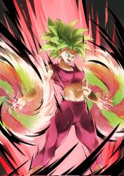  1girl abs commentary_request dragon_ball dragon_ball_super earrings gamr1p green_eyes green_hair highres jewelry kefla_(dragon_ball) korean_commentary muscular muscular_female open_mouth potara_earrings solo spiky_hair 
