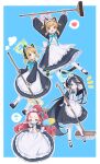  3znk 4girls animal_ear_headphones animal_ears apron aqua_ribbon aris_(blue_archive) aris_(maid)_(blue_archive) blue_archive blush borrowed_clothes broom cat_ears dress duster fake_animal_ears flying_sweatdrops game_development_department_(blue_archive) halo headphones heart highres holding holding_broom holding_duster holding_mop long_sleeves looking_ahead looking_at_another looking_at_viewer looking_down maid maid_headdress midori_(blue_archive) midori_(maid)_(blue_archive) momoi_(blue_archive) momoi_(maid)_(blue_archive) mop multiple_girls neck_ribbon official_alternate_costume outline pantyhose pinafore_dress ponytail puffy_long_sleeves puffy_short_sleeves puffy_sleeves ribbon short_sleeves simple_background sleeveless sleeveless_dress smile spoken_flying_sweatdrops spoken_heart twintails two-tone_background white_apron white_outline white_pantyhose yuzu_(blue_archive) yuzu_(maid)_(blue_archive) 