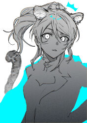  1girl absurdres animal_ears ayase_eli commentary_request hair_between_eyes high_ponytail highres inazuma_(elect_line) kemonomimi_mode long_hair looking_at_viewer love_live! love_live!_school_idol_project otonokizaka_school_uniform parted_lips ponytail school_uniform sidelocks solo swept_bangs tail tiger_ears tiger_girl tiger_tail upper_body 