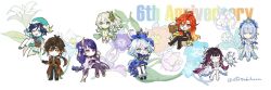  2boys 6+girls ahoge anastasya_feodorovna_snezhnaya arm_up artist_name beer_mug bird black_bodysuit blue_eyes blue_hair bodysuit braid brilliant_chrysanthemum brown_eyes brown_hair cecilia_flower_(genshin_impact) closed_eyes closed_mouth columbina_(genshin_impact) commentary_request cup curtained_hair dress earrings english_text eye_mask flower full_body furina_(genshin_impact) genshin_impact glaze_lily gloves gradient_hair hair_between_eyes hair_flower hair_intakes hair_ornament halo hand_up hands_on_own_cheeks hands_on_own_face hat head_wings holding holding_cup jewelry karakusa_(ototsukiharu) long_hair looking_at_viewer luonnotar_(genshin_impact) mask mavuika_(genshin_impact) mini_hat mini_top_hat moon-prayer_blossom mug multicolored_hair multiple_boys multiple_girls nahida_(genshin_impact) naku_weed one_eye_closed open_mouth outstretched_arms pale_skin pants pointy_ears purple_hair raiden_shogun rainbow_rose_(genshin_impact) red_eyes short_hair shorts side_ponytail sitting smile snowball_flower_(genshin_impact) sparkle sparkle_hair_ornament sumeru_rose_(genshin_impact) thigh-highs tiara top_hat twin_braids venti_(genshin_impact) violet_eyes white_background white_hair wings zhongli_(genshin_impact) 