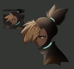  anime_screenshot_inset artist_name black_hair blonde_hair cal_(electro_andes) electro_andes eulyy glowing_lines hair_over_one_eye highres multicolored_hair reference_inset screenshot_inset signature twitter_username two-tone_hair 