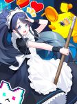  &lt;key&gt;_(robot)_(blue_archive) 1girl :d absurdres apron aris_(blue_archive) aris_(maid)_(blue_archive) black_dress black_wristband blue_archive blue_eyes blue_hair bright_pupils broom dark_blue_hair dress frilled_apron frills green_halo halo heart highres holding holding_broom honi_(honi1010) long_hair looking_at_viewer maid maid_apron maid_headdress notice_lines official_alternate_costume open_mouth ponytail puffy_short_sleeves puffy_sleeves ringed_eyes salute short_sleeves smile solo teeth upper_teeth_only very_long_hair white_apron white_pupils 