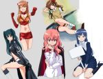  black_rock_shooter black_rock_shooter_(character) blue_eyes blue_hair cape cosplay kannagi kneeling legs long_hair louise_francoise_le_blanc_de_la_valliere makacoon neon_genesis_evangelion pink_hair shirai_kuroko shorts skirt soryuu_asuka_langely_(cosplay) souryuu_asuka_langley souryuu_asuka_langley_(cosplay) to_aru_kagaku_no_railgun to_aru_majutsu_no_index twintails wink zange zero_no_tsukaima 