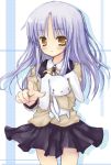  blue_hair brown_eyes bunny foreshortening long_hair mizukusa_aoba pointing rabbit school_uniform stuffed_animal stuffed_toy tachibana_kanade 