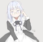  1girl ahoge character_request check_character check_copyright closed_mouth copyright_request glasses grey_eyes grey_hair hibiki_(kancolle) hikashima_(shiofune) kantai_collection long_sleeves maid translation_request 