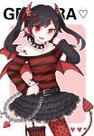  1girl belt black_belt black_choker black_hair black_nails black_skirt cain7 character_name choker demon_girl demon_horns demon_tail demon_wings detached_sleeves funamusea gerbera_(funamusea) horns multicolored_hair off-shoulder_shirt off_shoulder open_mouth pointy_ears red_eyes red_nails redhead shirt shoulder_tattoo skirt spiked_choker spikes tail tattoo twintails wings 