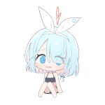  1girl arona_(blue_archive) blue_archive blue_hair chibi hagoonha hairband halo highres multicolored_hair pink_hair simple_background solo thighs two-tone_hair white_background white_hairband 