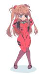  1girl blue_eyes bodysuit breasts brown_hair clenched_hands closed_mouth evangelion:_3.0_you_can_(not)_redo eyepatch full_body gloves hair_between_eyes interface_headset long_hair neon_genesis_evangelion plugsuit rebuild_of_evangelion red_bodysuit shimazaki1152 simple_background small_breasts solo souryuu_asuka_langley two_side_up white_background 
