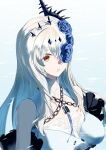  absurdres blue_flower blue_rose chain character_request check_copyright closed_mouth copyright_request flower flower_over_eye hair_flower hair_ornament highres long_sleeves punishing:_gray_raven red_eyes rose takashi_san white_background white_hair 