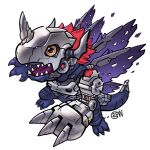  artist_name brown_eyes claws cwdw digimon digimon_(creature) digimon_adventure highres horns metalgreymon no_humans open_mouth redhead sharp_teeth simple_background teeth torn_wings white_background wings 