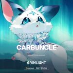  animal_focus blue_eyes carbuncle_(grimlight) commentary english_commentary english_text grimlight official_art open_mouth pawpads solo symbol-shaped_pupils white_fur 