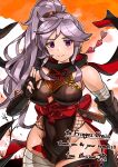  1girl breasts commission commissioner_upload earrings fire_emblem fire_emblem:_genealogy_of_the_holy_war flower hair_flower hair_ornament highres ishtar_(fire_emblem) jewelry ninja oniisan02b ponytail purple_hair skeb_commission thick_thighs thighs violet_eyes 