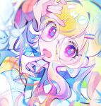  1girl blonde_hair commentary fingernails glasses gradient_hair highres long_hair long_sleeves momomo_(m0_3) multicolored_hair multiple_hairpins open_mouth pink_eyes pink_hair project_sekai solo tenma_saki 