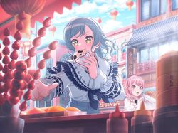 bang_dream! blue_hair blush dress green_eyes hikawa_hina official_art short_hair