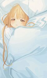  1girl blanket blonde_hair blush closed_mouth comfy futaba_anzu half-closed_eyes idolmaster idolmaster_cinderella_girls long_hair low_twintails meisa solo twintails very_long_hair 