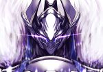  152_in_can 1boy armor fate/grand_order fate_(series) full_armor glowing glowing_eyes highres horns humanoid_robot looking_at_viewer male_focus minamoto_no_tametomo_(fate) no_humans robot solo upper_body violet_eyes white_armor 