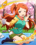 blush character_name dress idolmaster_million_live!_theater_days long_hair oogami_tamaki orange_hair wink yellow_eyes