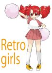  1girl cheerleader ebiriiko kunio-kun_series looking_at_viewer momozono_satomi pom_pom_(cheerleading) red_eyes red_skirt redhead skirt solo twintails two_side_up 