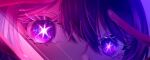  close-up commentary doll0926 double_v english_commentary eye_focus eyelashes gloves hair_between_eyes hoshino_ai_(oshi_no_ko) idol looking_at_viewer oshi_no_ko pink_gloves purple_hair shadow sparkle star-shaped_pupils star_(symbol) symbol-shaped_pupils v v_over_eye violet_eyes 