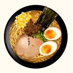  bowl corn egg_(food) food food_focus meat mitsuba97 no_humans noodles nori_(seaweed) original ramen simple_background still_life tan_background 