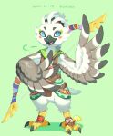  1boy bird_boy blue_eyes bow_(weapon) champion&#039;s_tunic_(zelda) commentary_request dated feathers furry furry_male green_background kamitake5505 male_focus open_mouth simple_background smile solo the_legend_of_zelda the_legend_of_zelda:_breath_of_the_wild the_legend_of_zelda:_tears_of_the_kingdom tulin_(zelda) weapon 