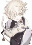  1boy androgynous black_shirt blonde_hair gokotai gokotai&#039;s_tigers hair_over_one_eye jacket kurayuki0404 long_sleeves male_focus one_eye_covered shirt short_hair solo tiger touken_ranbu wavy_hair white_jacket white_tiger yellow_eyes 