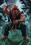  1boy akuma_(street_fighter) colored_sclera dougi highres male_focus muscular muscular_male red_sclera redhead rope_belt sandals short_hair short_ponytail solo street_fighter yagi2013 