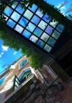  absurdres berry blue_sky building bush ceiling clothes clouds cloudy_sky glass glass_ceiling highres industrial_pipe lead_pipe no_humans open_window original outdoors pei_(sumurai) plant potted_plant scenery sky vines wall window windowsill wire 