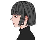  1boy bishounen black_eyes black_sweater blunt_bangs blunt_ends bob_cut closed_mouth from_side grey_hair hair_behind_ear kagoya1219 looking_away lowres male_focus original profile short_hair simple_background solo straight_hair sweater transparent_background turtleneck turtleneck_sweater upper_body 