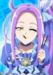 1girl atelier_gons cure_beat kurokawa_eren magical_girl one_eye_closed pocky pocky_in_mouth precure purple_hair solo suite_precure