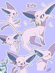  bright_pupils character_name commentary_request embarrassed espeon glaceon grin heart highres iie_efg mouth_hold no_humans outline pokemon pokemon_(creature) purple_background smile teeth violet_eyes white_pupils 