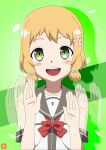 1girl afterimage atelier_gons green_background lime_background long_hair open_mouth waving