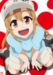 1girl atelier_gons child happy hataraku_saibou long_hair open_mouth platelet_(hataraku_saibou) polka_dot_background