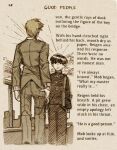  2boys bag clouds commentary english_commentary english_text fake_scan formal gakuran hatching_(texture) kageyama_shigeo long_sleeves looking_at_another male_focus mob_psycho_100 monochrome mp100days multiple_boys outdoors pants reigen_arataka school_uniform short_hair shoulder_bag standing suit 