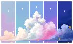  blue_sky clouds commentary english_commentary jubilee_(8px) moon night night_sky no_humans original pink_clouds pixel_art purple_sky scenery sky sparkle 