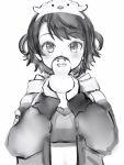  1girl greyscale hairband highres hololive jacket long_sleeves looking_at_viewer monochrome nanashi_(nlo) official_alternate_costume oozora_subaru oozora_subaru_(7th_costume) open_clothes open_jacket short_hair simple_background sketch solo subaru_duck two_side_up virtual_youtuber 