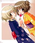  aoki_ume candy_apple hidamari_sketch highres japanese_clothes kimono miyako official_art scan yukata yuno 