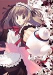  brown_eyes brown_hair flower highres maid mitsumi_misato open_mouth solo teapot 