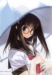  glasses highres kurihara_touko mitsumi_misato nakamura_takeshi tenshi_no_inai_12-gatsu umbrella 