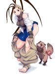  brown_eyes brown_hair capcom don_(street_fighter) dressing fingerless_gloves fu_(oufu) gloves ibuki long_hair ninja ponytail street_fighter tanuki undressing 