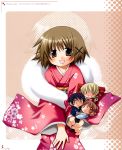  aoki_ume chibi hidamari_sketch highres hiro japanese_clothes kimono miyako official_art sae scan yukata yuno 