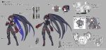  3girls arm_guards ass black_eyes black_hair bodysuit copyright demon_girl demon_wings disgaea disgaea_rpg fingerless_gloves full_body gloves grey_background headband high_heels high_ponytail holding holding_knife japanese_clothes knife kunai kunoichi_(disgaea) long_hair mask mouth_mask multiple_girls multiple_views ninja ninja_mask non-web_source official_art panels photoshop_(medium) pointy_ears red_headband reference_sheet reverse_grip simple_background solo_focus speech_bubble standing text_focus turnaround very_long_hair weapon wings 