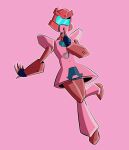  1girl absurdres dress finger_to_mouth highres humanoid_robot jackgaughan pink_background robot rosanna_(transformers) short_dress simple_background solo transformers transformers_animated 