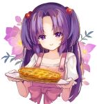  1girl apple_pie baking canaca_chiyuri clannad floral_background hair_bobbles hair_ornament highres ichinose_kotomi long_hair purple_hair solo violet_eyes 