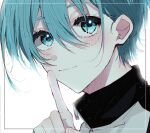  1boy black_jacket blue_eyes blue_hair blue_lock closed_mouth hand_up highres jacket looking_at_viewer male_focus multicolored_clothes multicolored_jacket natsuneco_02 short_hair simple_background smile solo two-tone_jacket upper_body white_background white_jacket you_hiori 
