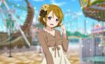 blush brown_hair dress koizumi_hanayo love_live!_school_idol_festival_2 love_live!_school_idol_project short_hair smile violet_eyes