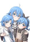  3girls ahoge blue_eyes blue_hair braid highres lara_greyrat lily_greyrat long_braid mother_and_daughter multiple_girls mushoku_tensei roxy_migurdia syagare upper_body white_background 